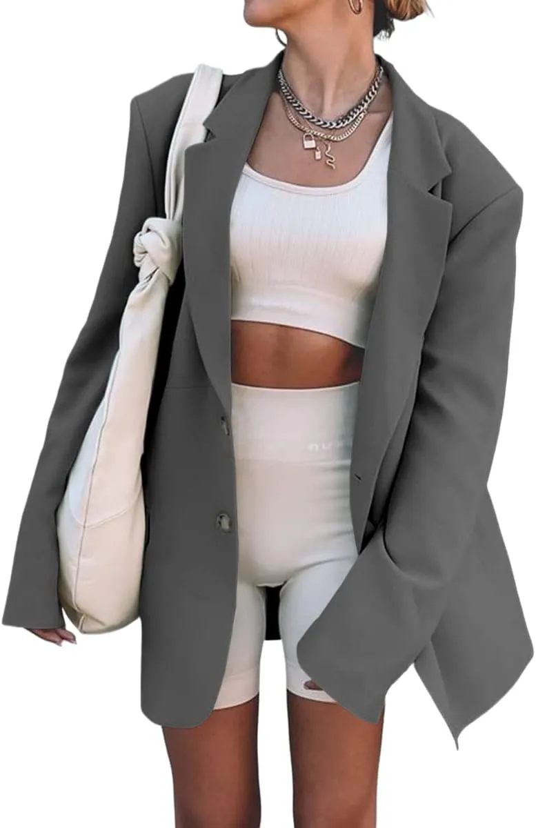 Grlasen Women Casual Elegant Long Sleeve Oversized Lapel Blazers Open Front Solid Work Office Jacket Blazer