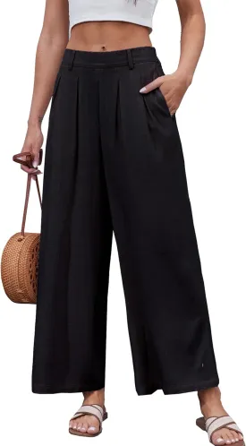 heipeiwa Women' s Culottes Linen Pants Summer Vacation Beach Capris Crop Casual Wide Leg Palazzo Pants