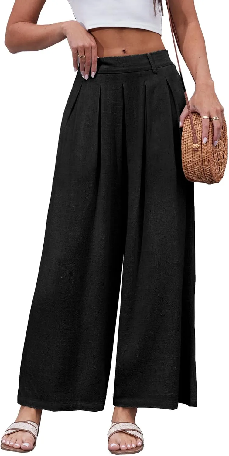 heipeiwa Women' s Culottes Linen Pants Summer Vacation Beach Capris Crop Casual Wide Leg Palazzo Pants
