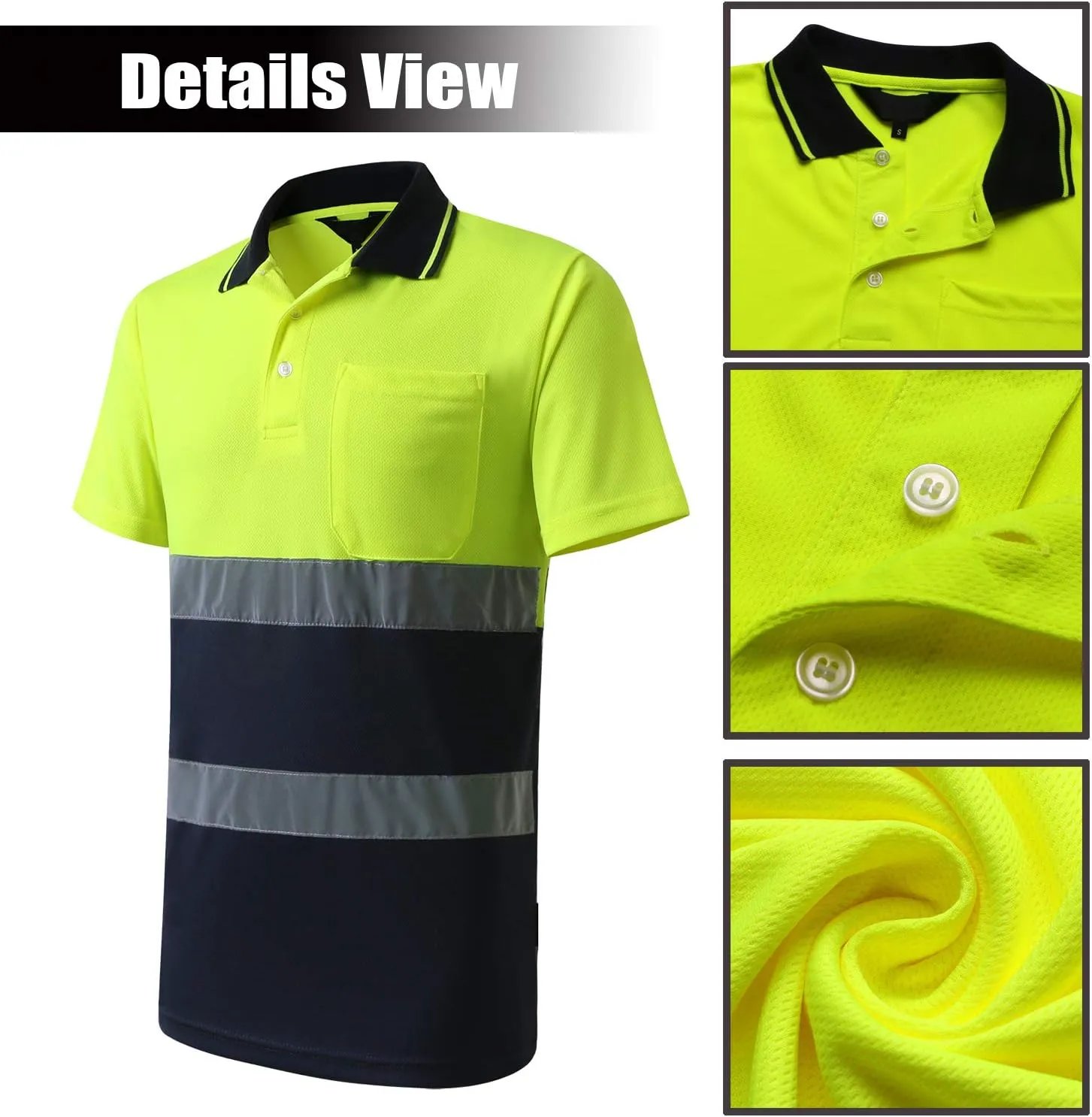 Hi Vis Safety Shirt for Men Short Sleeve Orange Navy Yellow Navy Construction Work Shirts Reflective Safety Polo Shirt