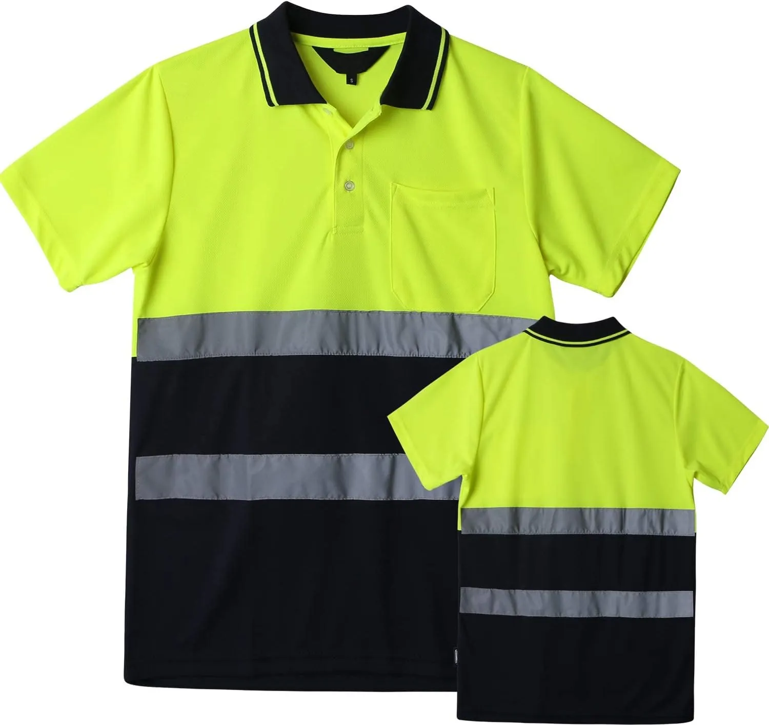 Hi Vis Safety Shirt for Men Short Sleeve Orange Navy Yellow Navy Construction Work Shirts Reflective Safety Polo Shirt