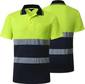 Hi Vis Safety Shirt for Men Short Sleeve Orange Navy Yellow Navy Construction Work Shirts Reflective Safety Polo Shirt