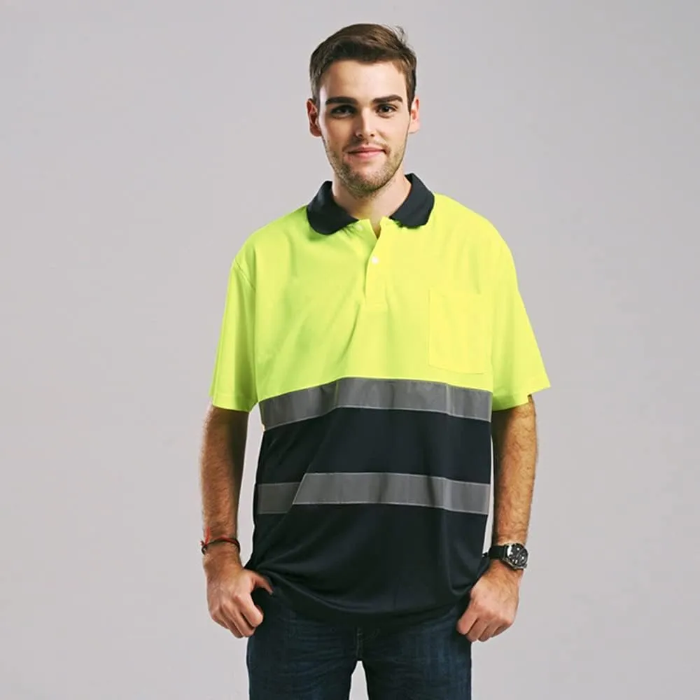 Hi Vis Safety Shirt for Men Short Sleeve Orange Navy Yellow Navy Construction Work Shirts Reflective Safety Polo Shirt