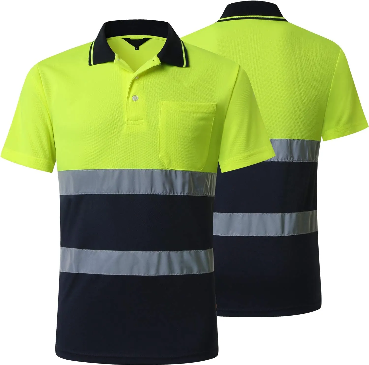 Hi Vis Safety Shirt for Men Short Sleeve Orange Navy Yellow Navy Construction Work Shirts Reflective Safety Polo Shirt