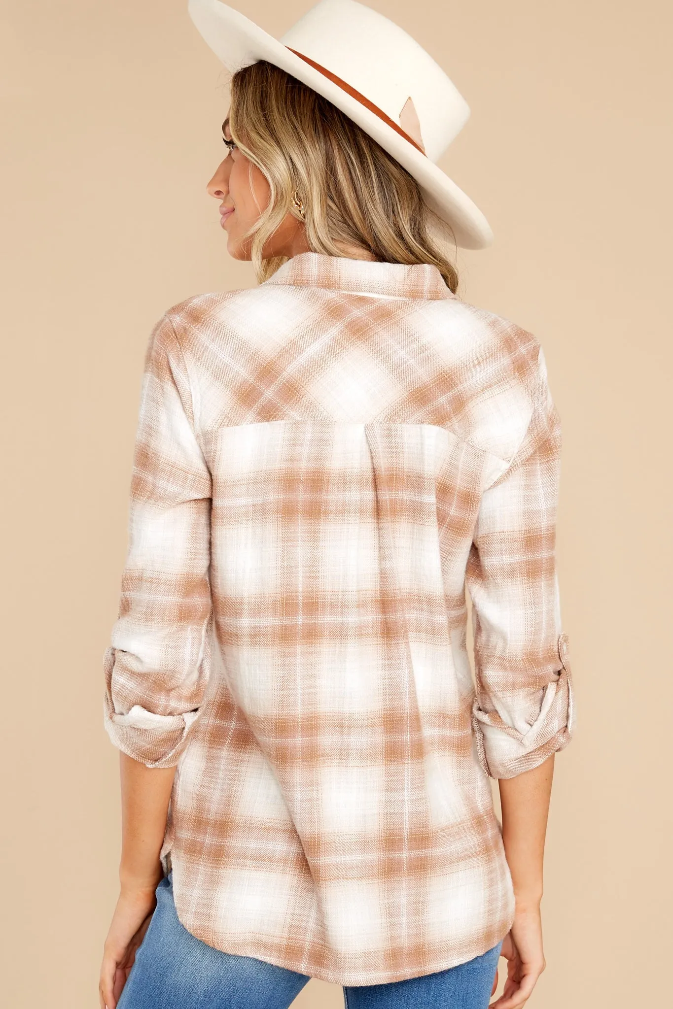 Hucksley Copper Ivory Plaid Top