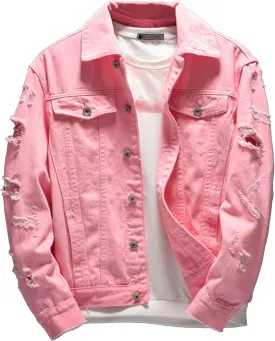 JEKE-DG Men's Ripped Distressed Biker Denim Jacket Casual Loose Fit Jean Jacket Fashion Long Sleeve Ourdoor Jean Coat