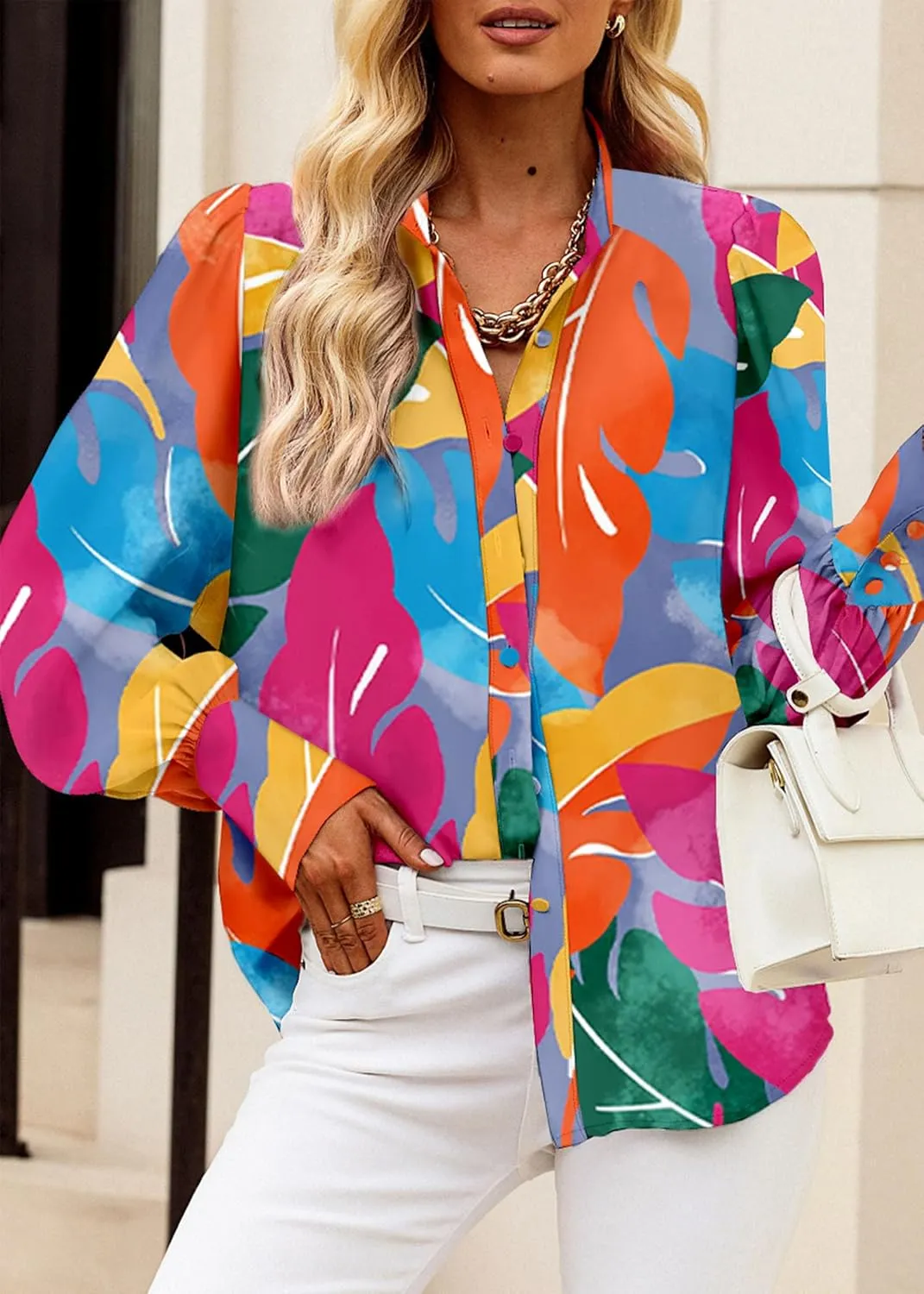 KIRUNDO Boho Tops for Women Blouses Dressy Casual Long Sleeve Floral Button Down Shirts 2025 Summer Spring Date Outfits