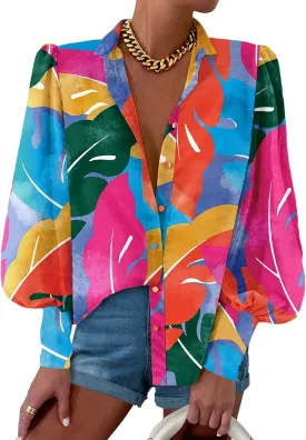 KIRUNDO Boho Tops for Women Blouses Dressy Casual Long Sleeve Floral Button Down Shirts 2025 Summer Spring Date Outfits