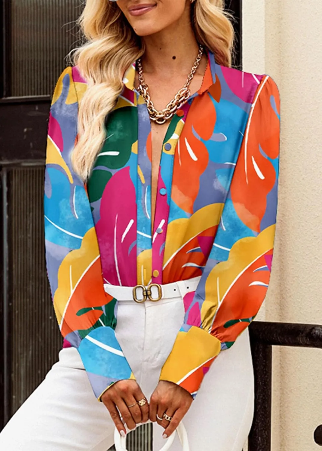 KIRUNDO Boho Tops for Women Blouses Dressy Casual Long Sleeve Floral Button Down Shirts 2025 Summer Spring Date Outfits