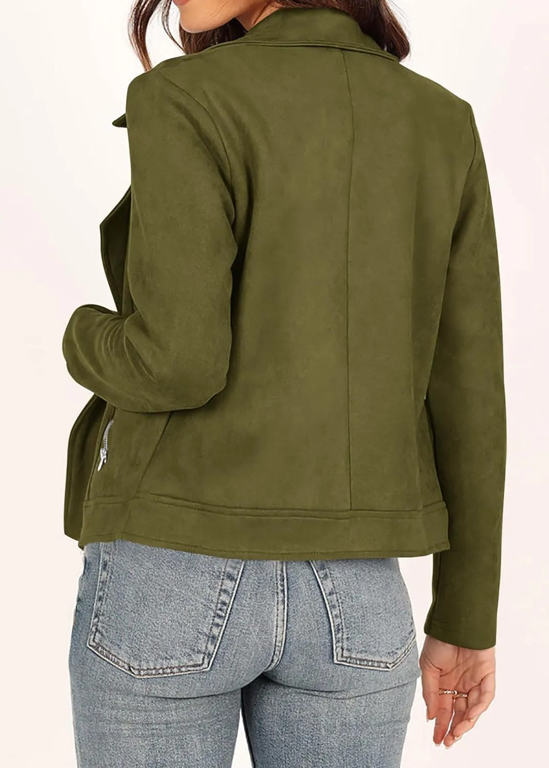 KIRUNDO Womens Faux Suede Jacket 2024 Fall Winter Clothes Casual Zipper Cropped Coat Bomber Biker Moto Jackets Outwear