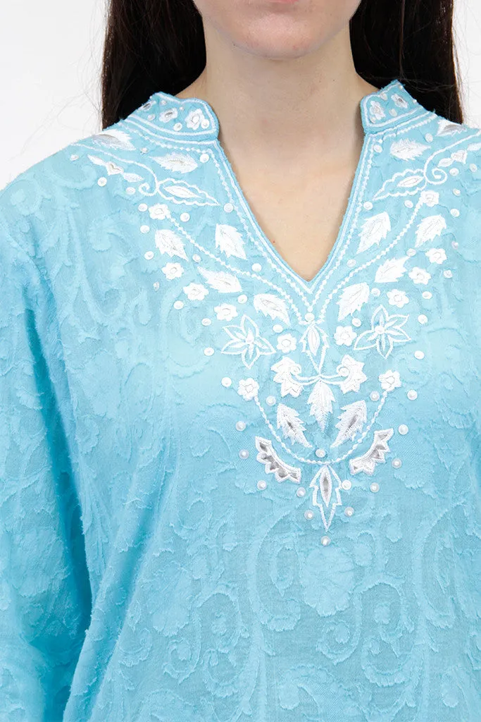 La Cera Embroidered and Beaded Jacquard Cotton Tunic