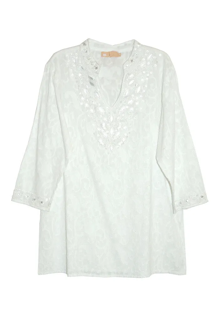 La Cera Embroidered and Beaded Jacquard Cotton Tunic