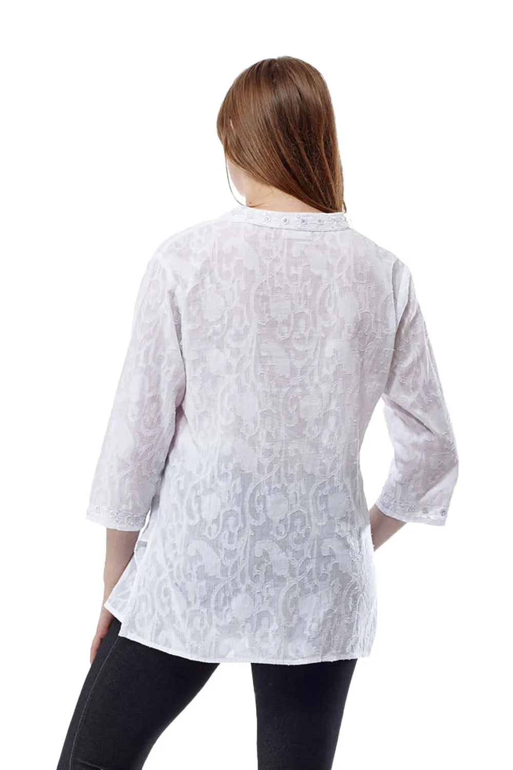 La Cera Embroidered and Beaded Jacquard Cotton Tunic