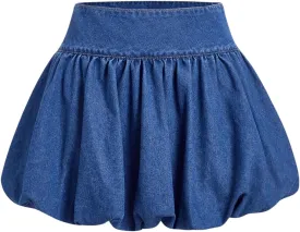 MakeMeChic Women's Denim Skirt Ruffled A Line Puffy Y2K Bubble Mini Skirts
