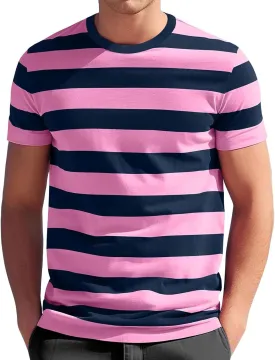 Mens Fashion Striped Short Sleeve Shirt Casual Fitted Everday Work T-Shirts Basic Going Out Travel Tee Tops