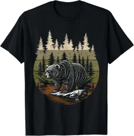 Mens Nature Graphic Tees Bears Animal Wildlife Outdoor Trees T-Shirt