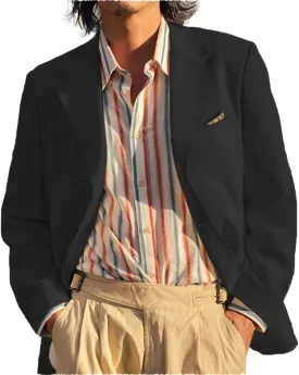 Mens Vintage Casual Linen Blazer Suit Jacket One Button Slim Fit Wedding Summer Lightweight