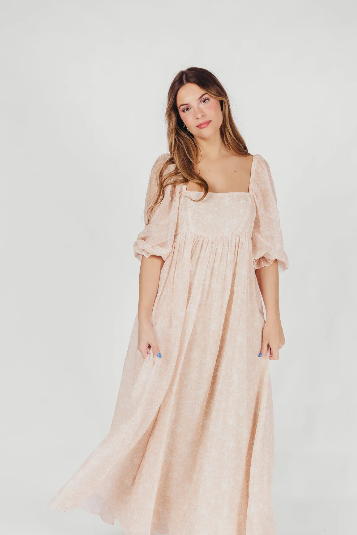 *New* Mona Maxi Dress with Smocking in Light Peach - Bump Friendly & Inclusive Sizing (S-3XL)