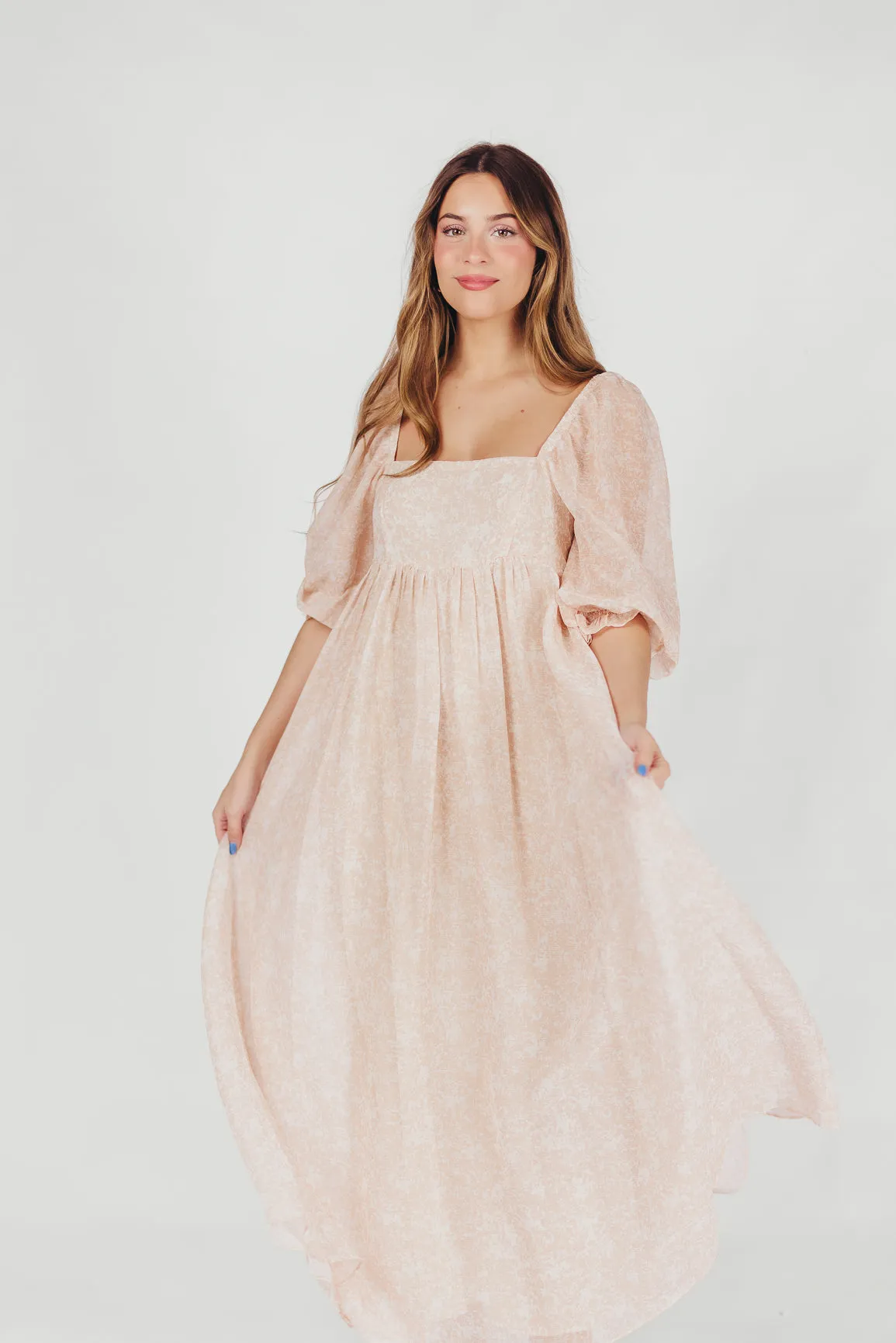 *New* Mona Maxi Dress with Smocking in Light Peach - Bump Friendly & Inclusive Sizing (S-3XL)