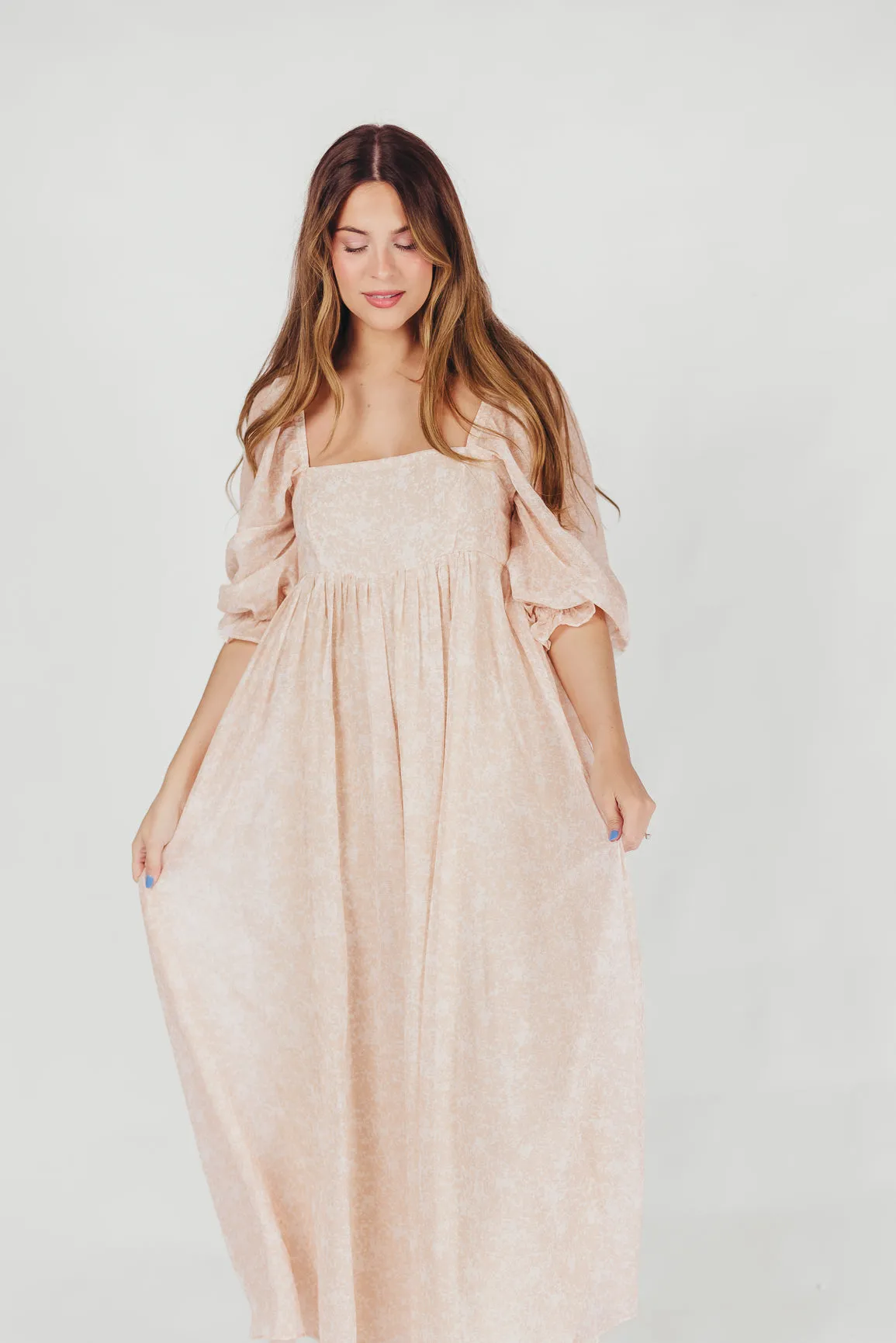 *New* Mona Maxi Dress with Smocking in Light Peach - Bump Friendly & Inclusive Sizing (S-3XL)