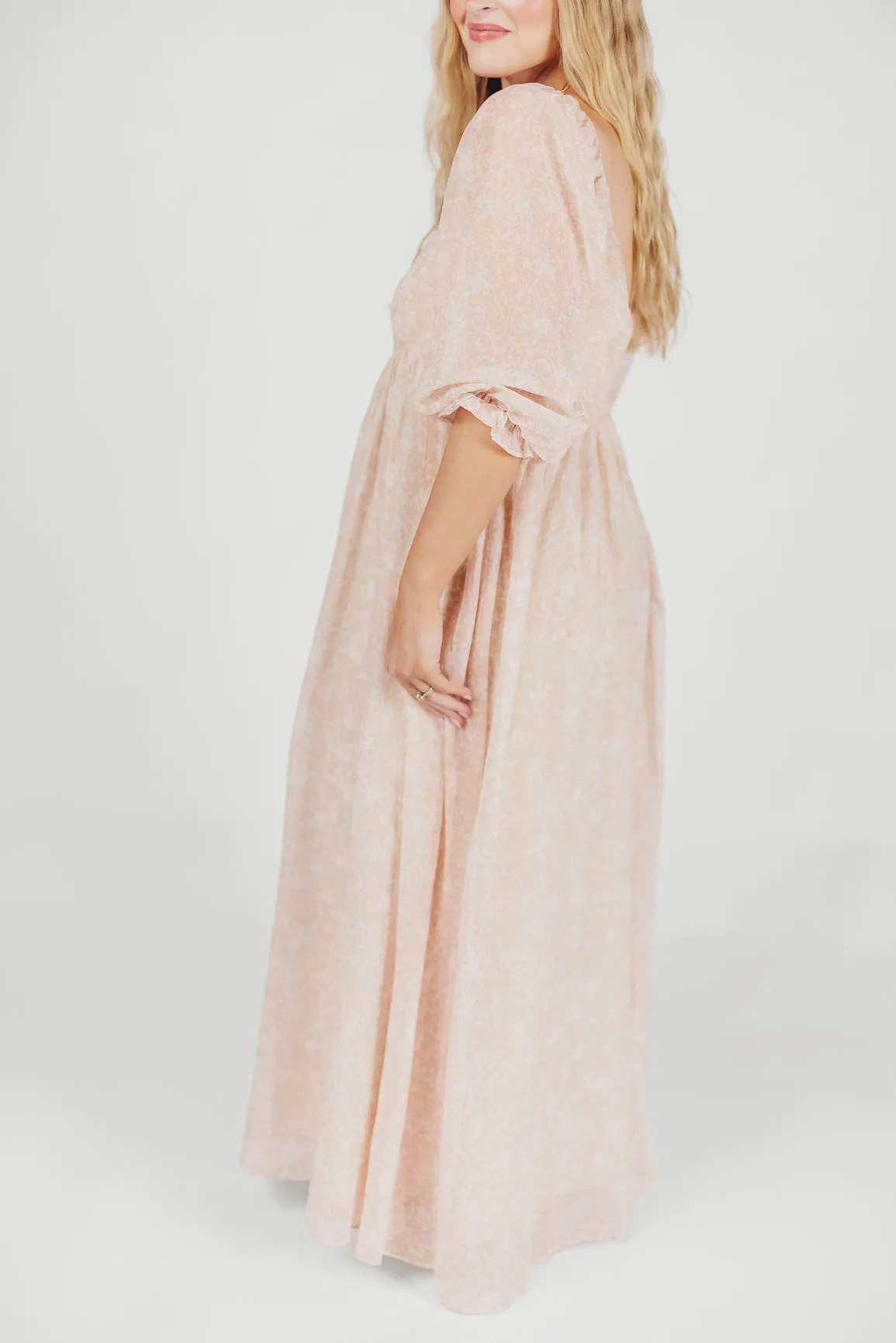 *New* Mona Maxi Dress with Smocking in Light Peach - Bump Friendly & Inclusive Sizing (S-3XL)
