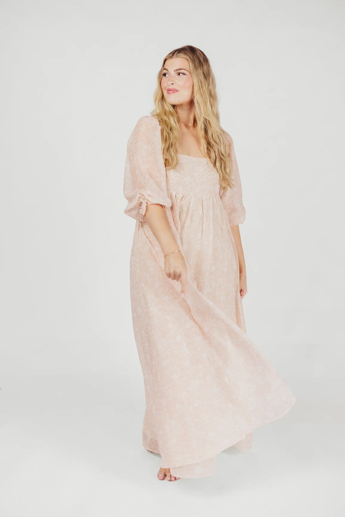 *New* Mona Maxi Dress with Smocking in Light Peach - Bump Friendly & Inclusive Sizing (S-3XL)