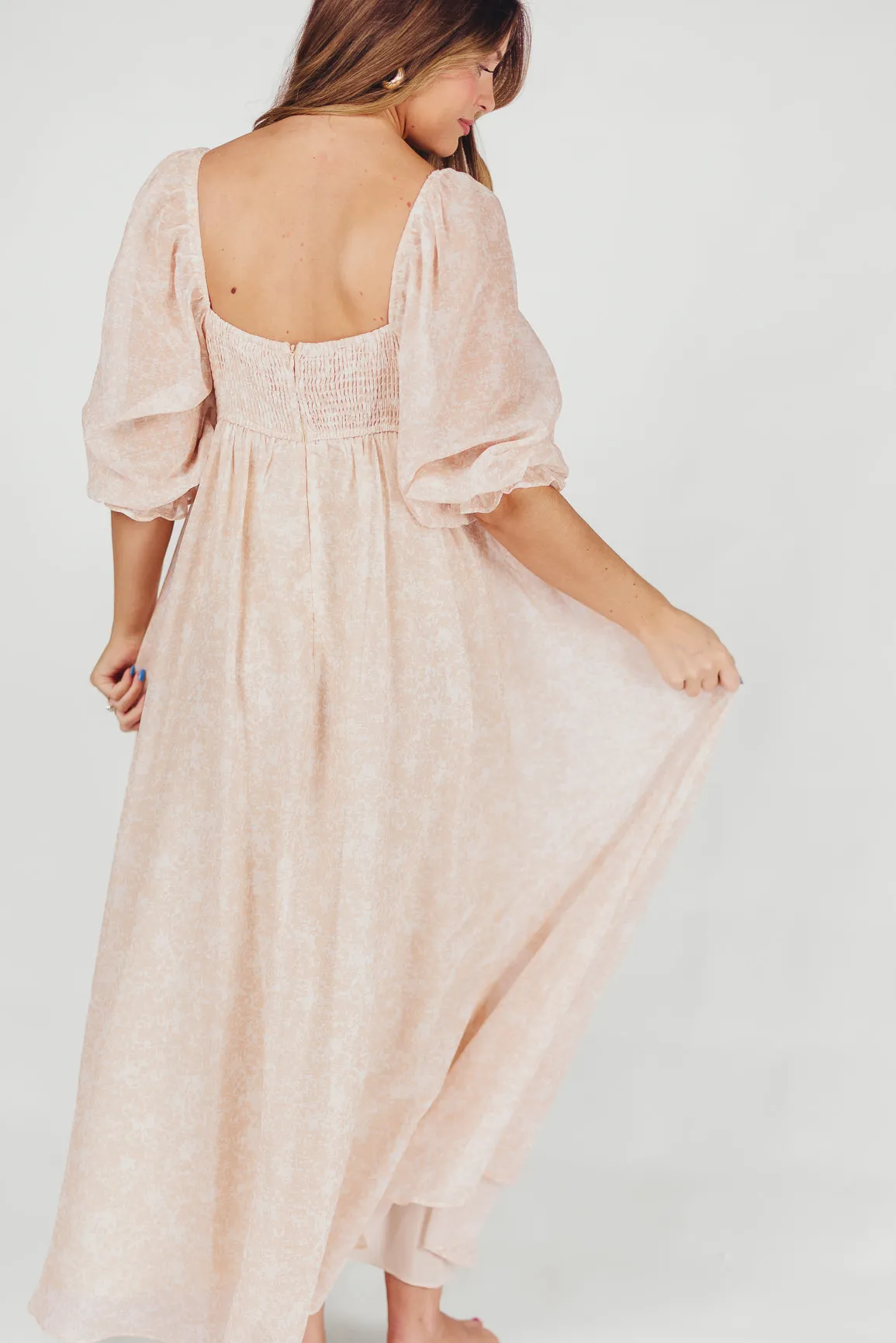 *New* Mona Maxi Dress with Smocking in Light Peach - Bump Friendly & Inclusive Sizing (S-3XL)
