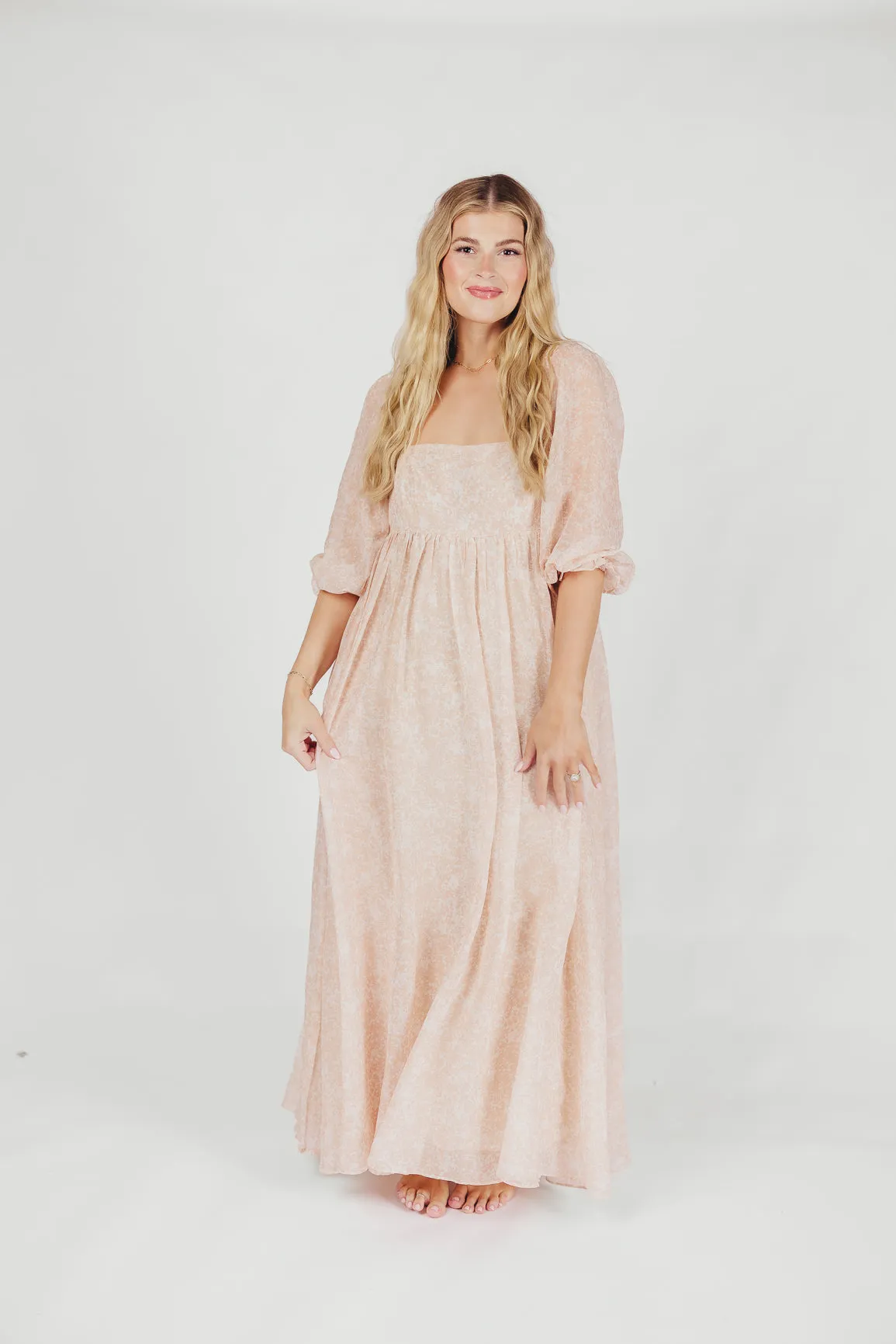 *New* Mona Maxi Dress with Smocking in Light Peach - Bump Friendly & Inclusive Sizing (S-3XL)