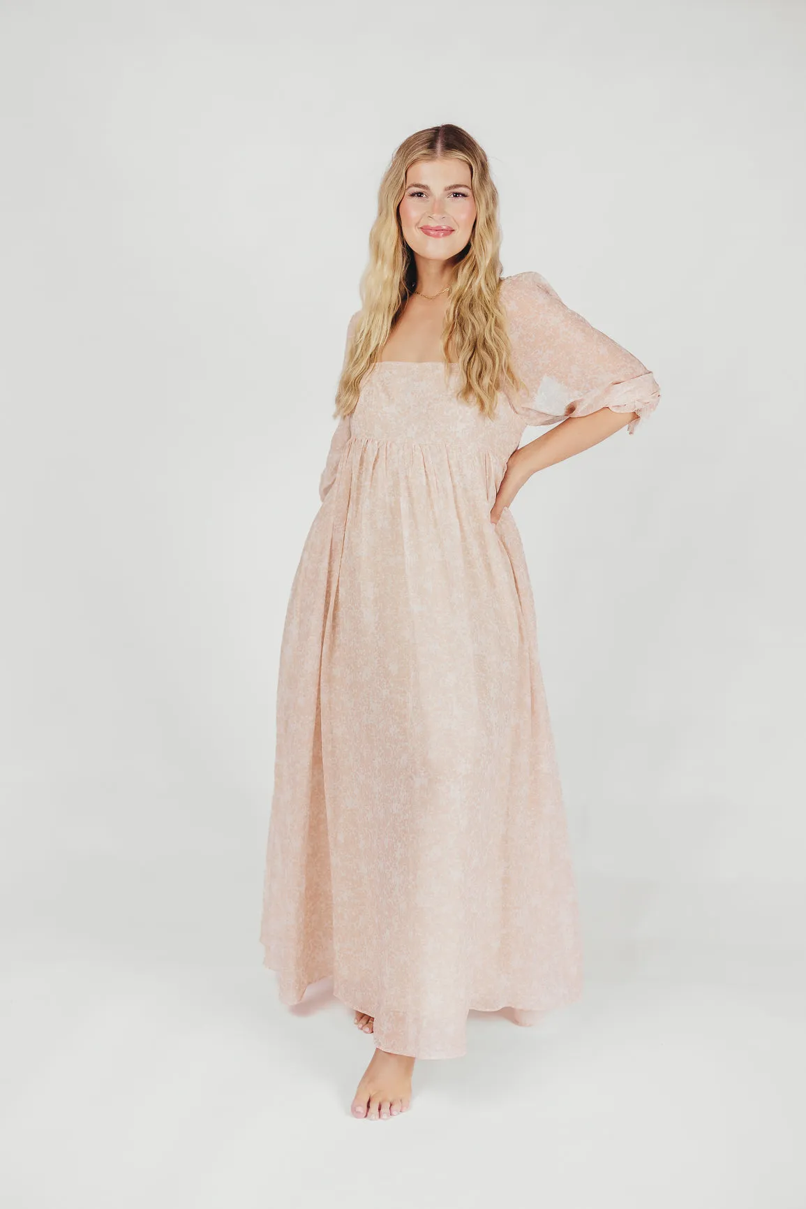 *New* Mona Maxi Dress with Smocking in Light Peach - Bump Friendly & Inclusive Sizing (S-3XL)