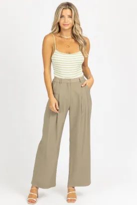 OLIVE PINTUCK PLEATED TROUSER