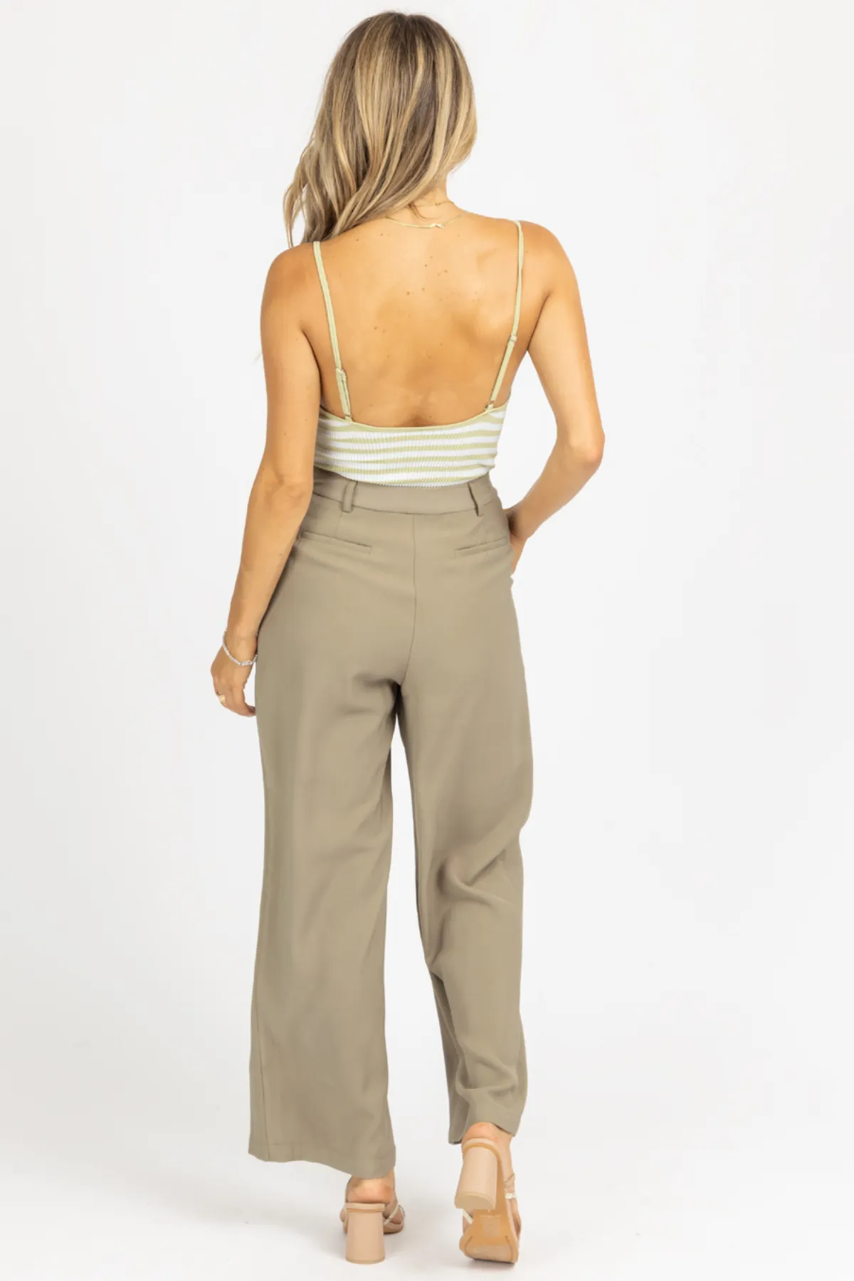 OLIVE PINTUCK PLEATED TROUSER