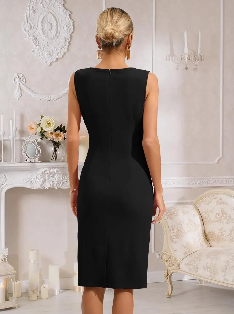 oten Womens Crew Neck Sleeveless Ruched Bodycon Sheath Work Cocktail Party Pencil Dresses