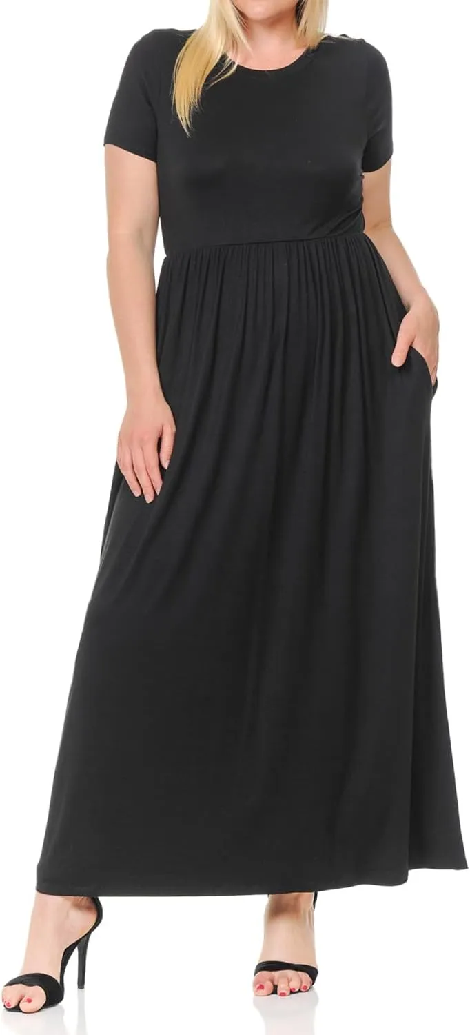 Pastel by Vivienne Women's Short Sleeve Maxi Dress with Pockets in Plus Size