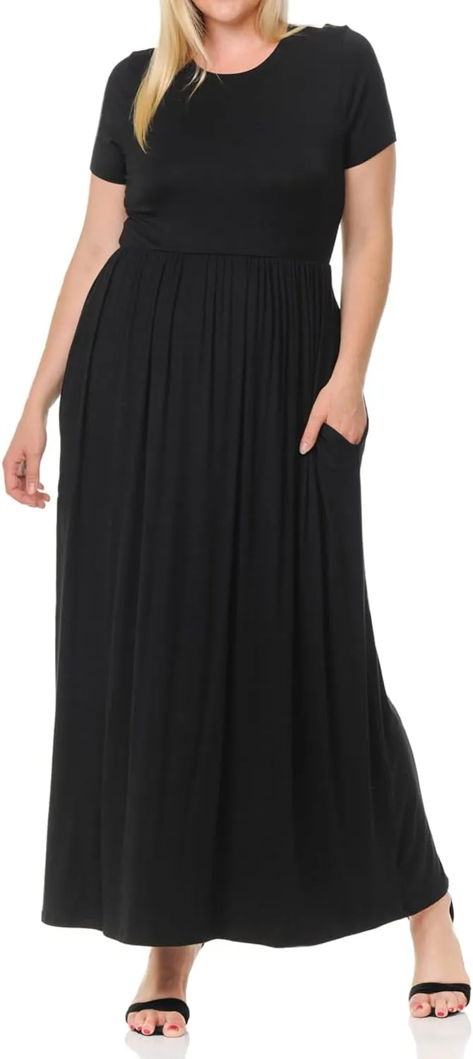 Pastel by Vivienne Women's Short Sleeve Maxi Dress with Pockets in Plus Size