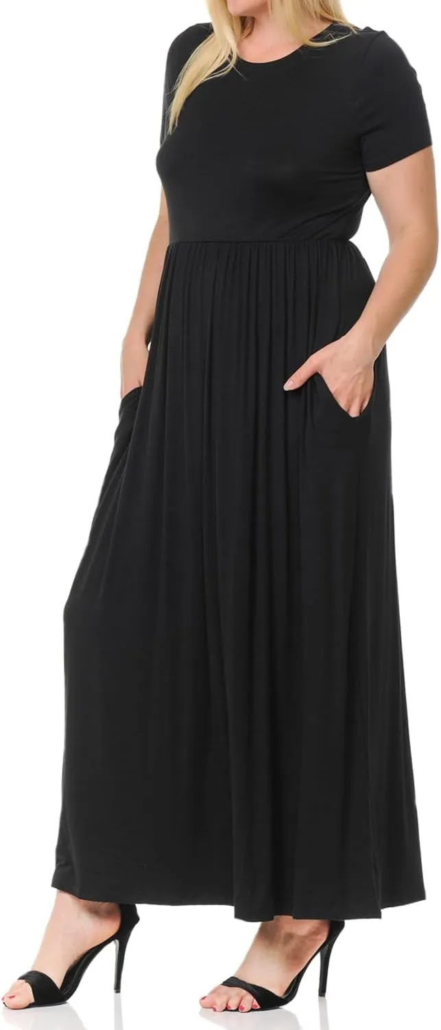 Pastel by Vivienne Women's Short Sleeve Maxi Dress with Pockets in Plus Size