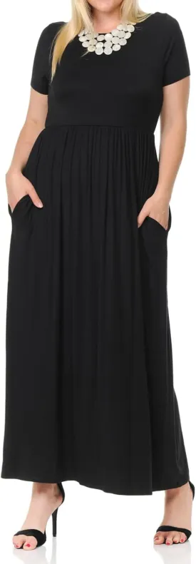Pastel by Vivienne Women's Short Sleeve Maxi Dress with Pockets in Plus Size