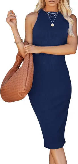 PRETTYGARDEN Women Bodycon Midi Dress 2025 Summer Spring Casual Vacation Sundress Fitted Sleeveless Tank Dresses