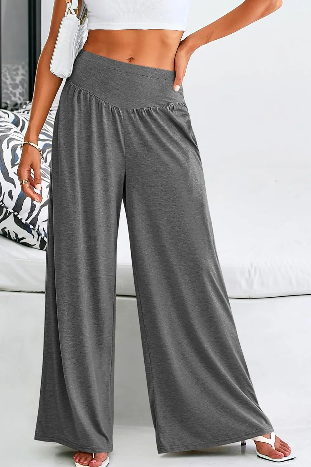 PRETTYGARDEN Women's Summer Wide Leg Trouser Pants Casual High Waisted Flowy Palazzo Lounge Pant with Pockets