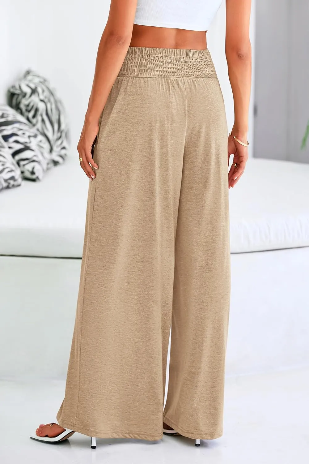 PRETTYGARDEN Women's Summer Wide Leg Trouser Pants Casual High Waisted Flowy Palazzo Lounge Pant with Pockets