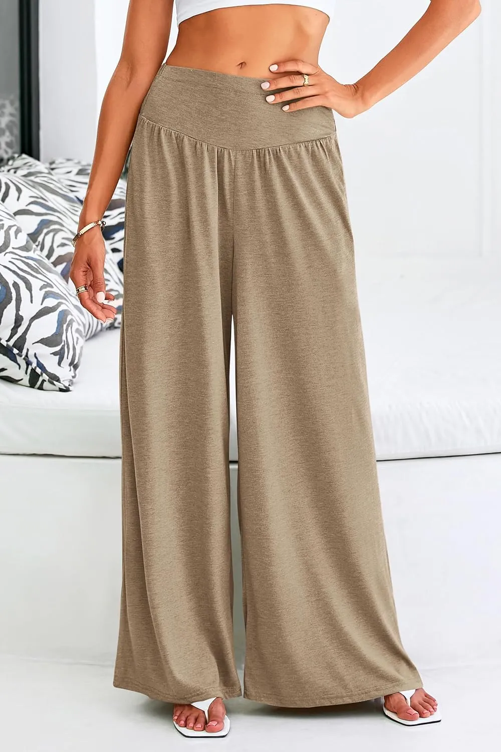 PRETTYGARDEN Women's Summer Wide Leg Trouser Pants Casual High Waisted Flowy Palazzo Lounge Pant with Pockets
