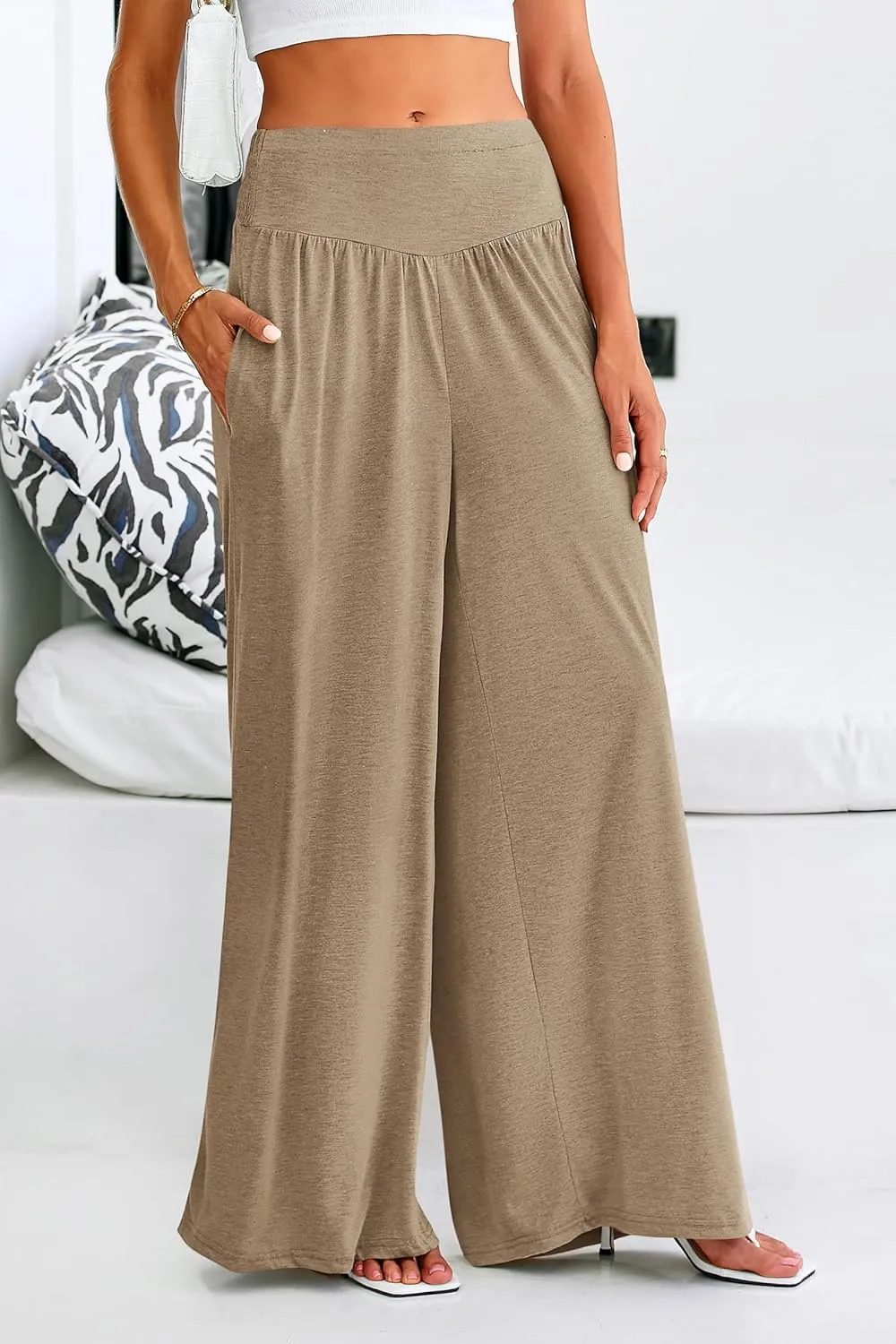 PRETTYGARDEN Women's Summer Wide Leg Trouser Pants Casual High Waisted Flowy Palazzo Lounge Pant with Pockets