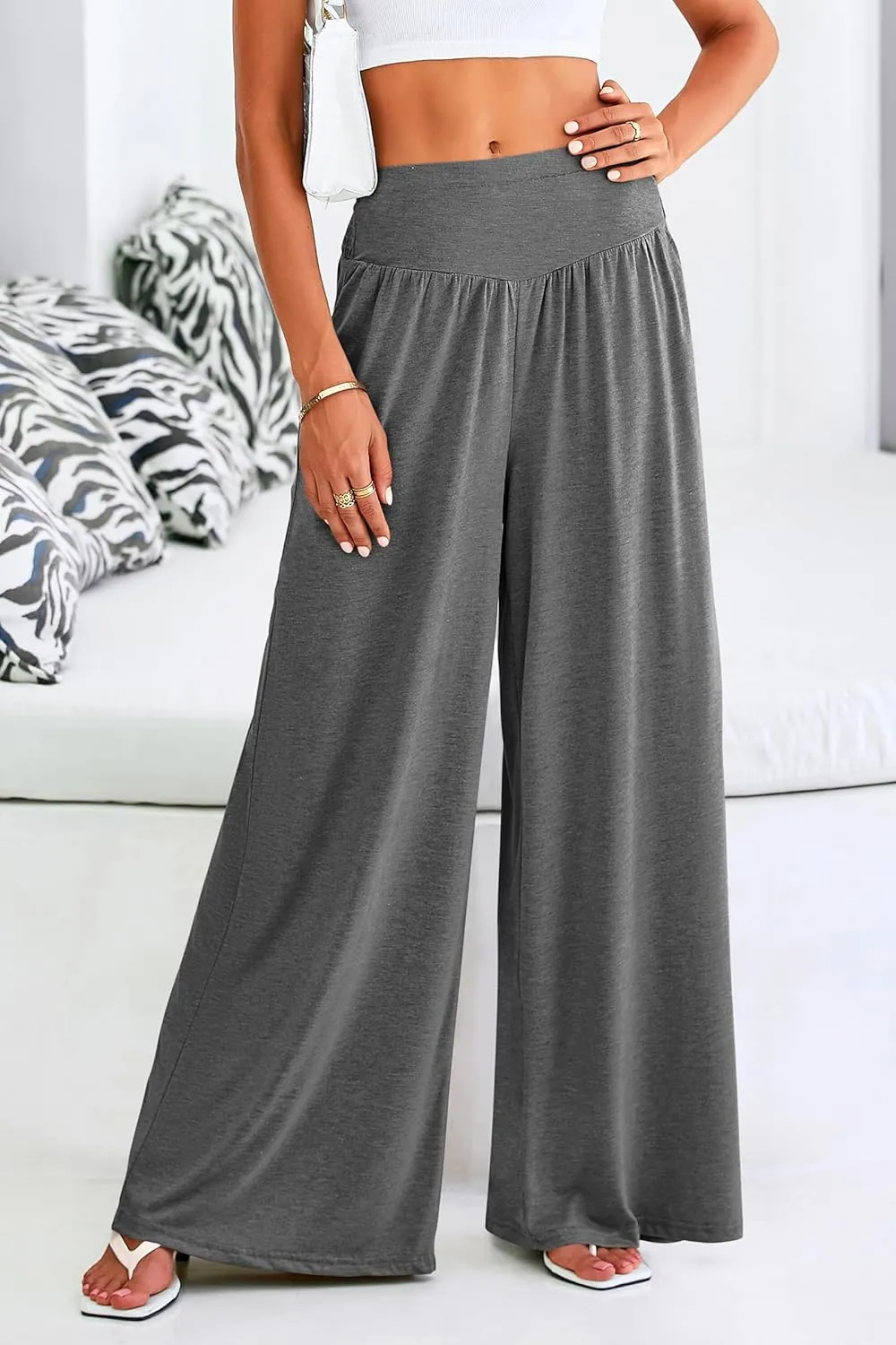 PRETTYGARDEN Women's Summer Wide Leg Trouser Pants Casual High Waisted Flowy Palazzo Lounge Pant with Pockets