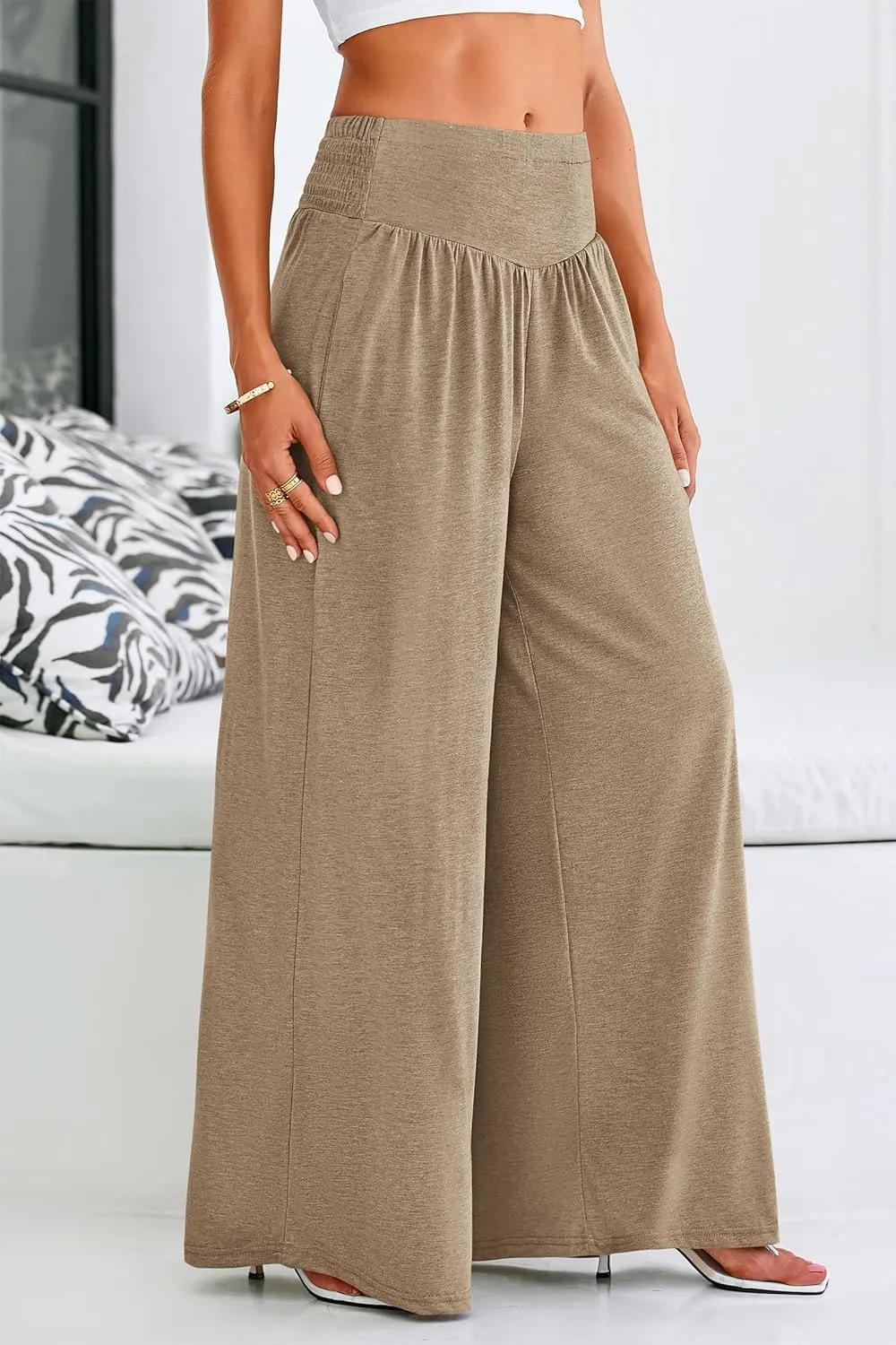 PRETTYGARDEN Women's Summer Wide Leg Trouser Pants Casual High Waisted Flowy Palazzo Lounge Pant with Pockets