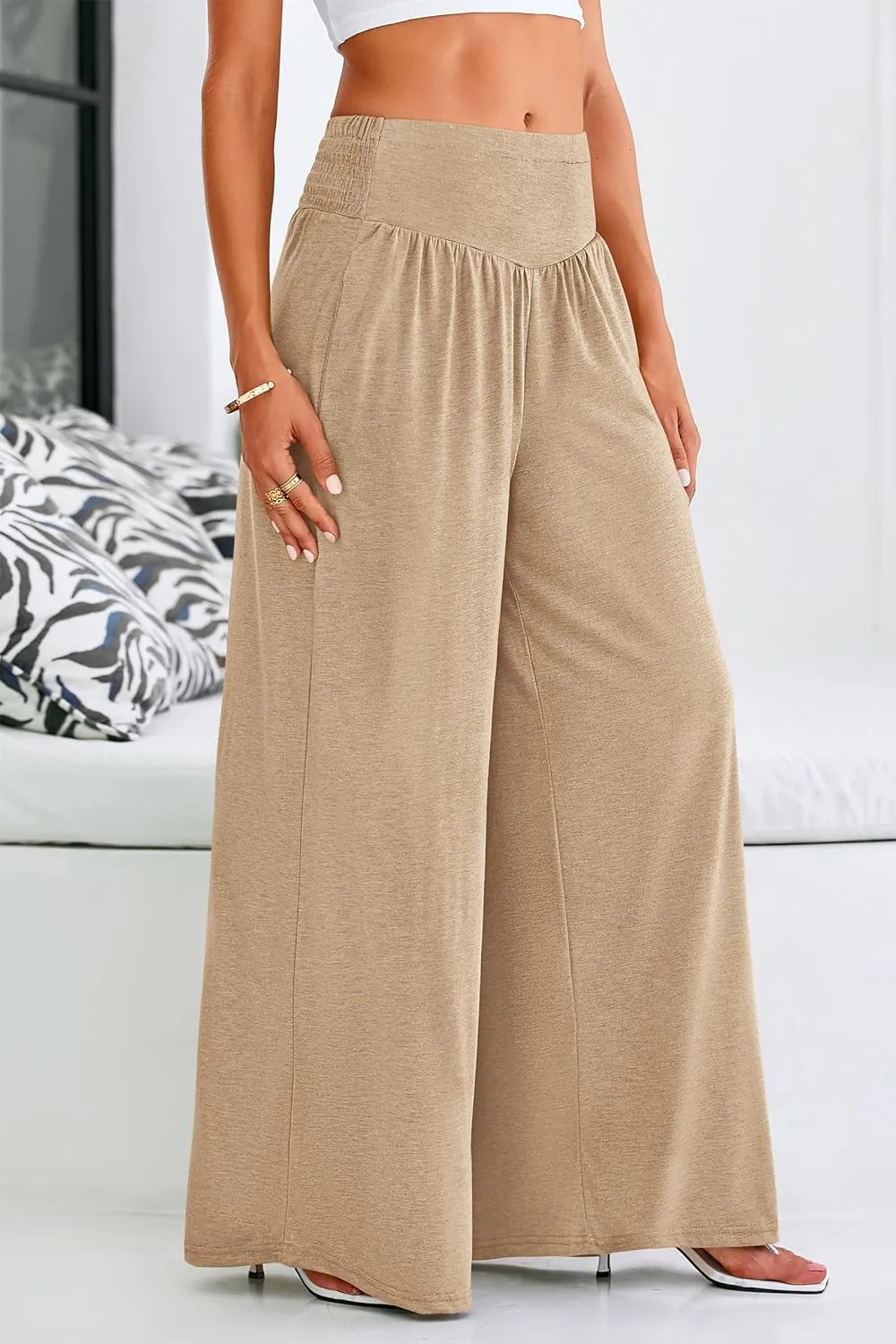 PRETTYGARDEN Women's Summer Wide Leg Trouser Pants Casual High Waisted Flowy Palazzo Lounge Pant with Pockets