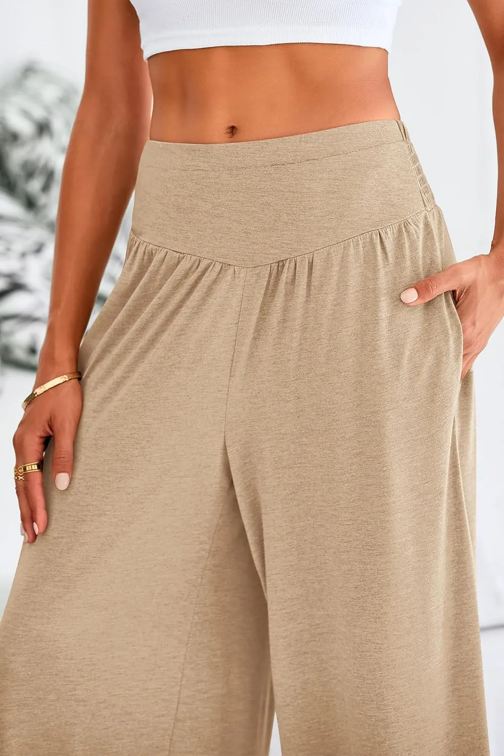 PRETTYGARDEN Women's Summer Wide Leg Trouser Pants Casual High Waisted Flowy Palazzo Lounge Pant with Pockets