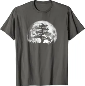 Retro Full Moon & Minimalist Pine Tree Vintage Graphic T-Shirt