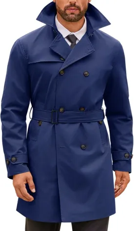 Runcati Mens Double Breasted Trench Coat Notched Lapel Windbreaker Jackets Causal Overcoat With Belt