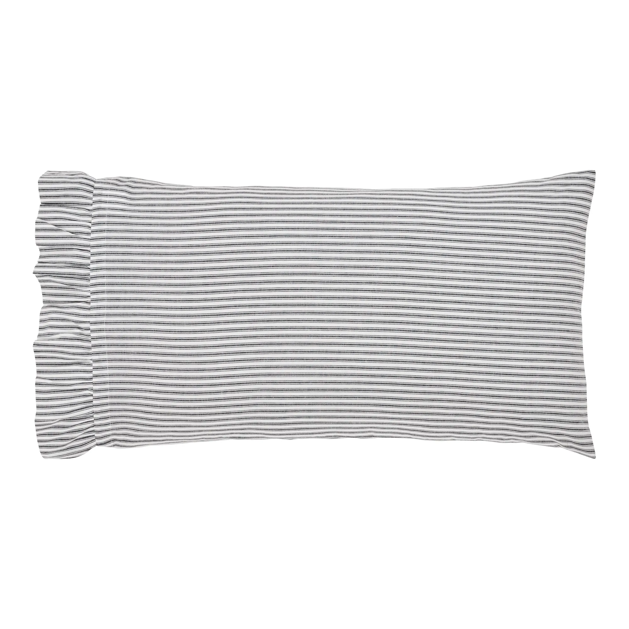 Sawyer Mill Black Ruffled Ticking Stripe King Pillow Case Set of 2 21x36 4