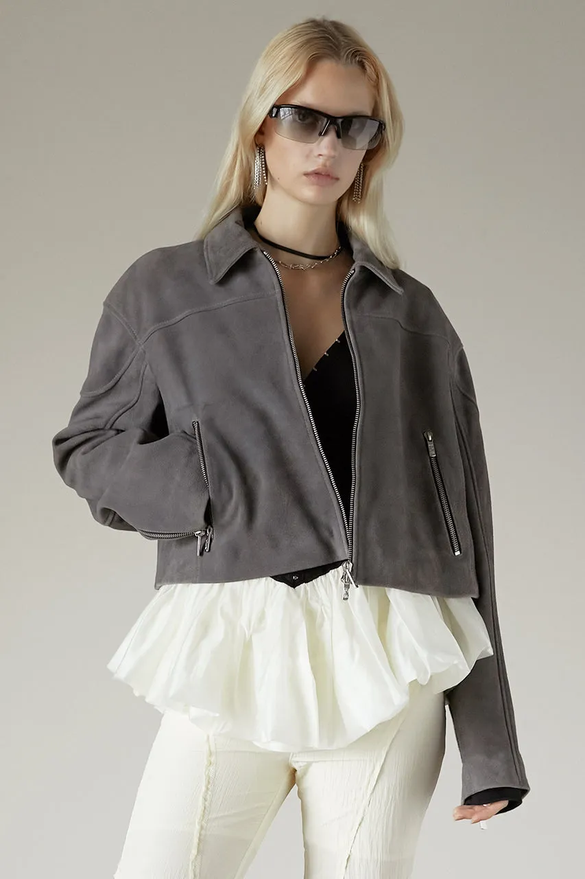 Suede Cropped Moto Jacket