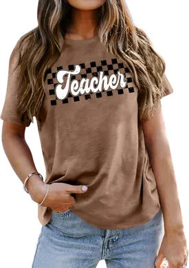 Teacher Shirts Women Vintage Teacher Graphic Tshirt Teacher Life T Shirt Kindergarten Teachers Tees Casual Tops